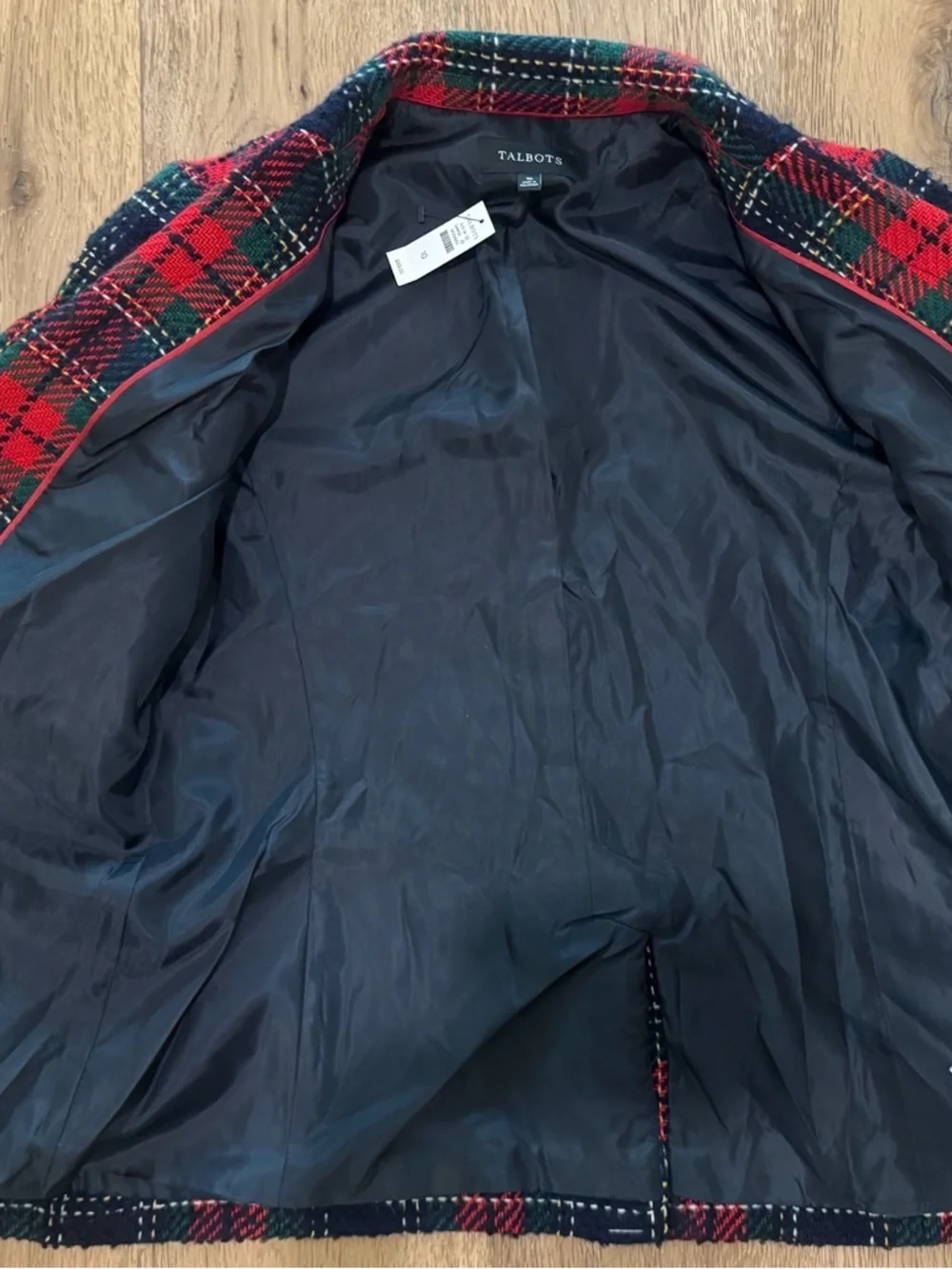 Talbots Classic Shetland Blazer Navy & Green Plaid size 10 $189